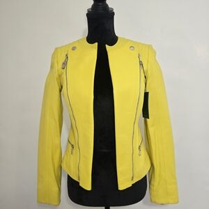 Genuine Leather Limited Edition Women Yellow  Moto Jacket Small Designer Zip Up